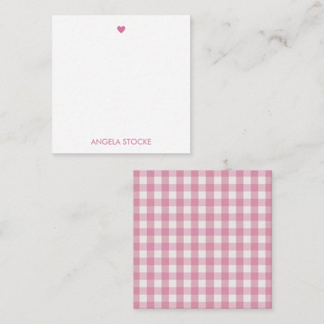 Personalised Pink White Retro Gingham Enclosure Card (Front/Back)