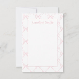 Personalised Pink & White Ribbon, Pink Bow Thank You Card
