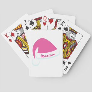 Personalised Pink & White Santa Hat Playing Cards