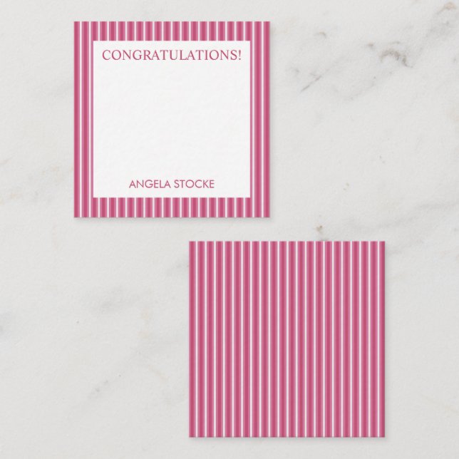 Personalised Pink White Stripe Card (Front/Back)