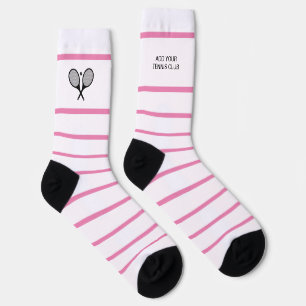 Personalised Pink White Stripe Tennis Racket Socks