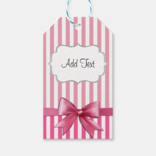 Personalised Pink & White Striped Sticker with Bow Gift Tags