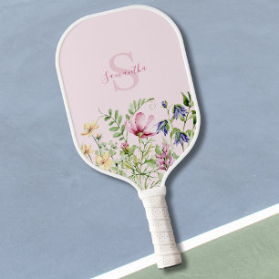 Personalised Pink Wildflower Floral  Pickleball Paddle