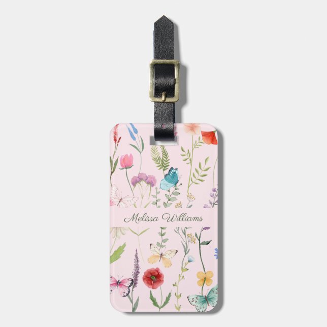 Personalised Pink Wildflower  Luggage Tag (Front Vertical)