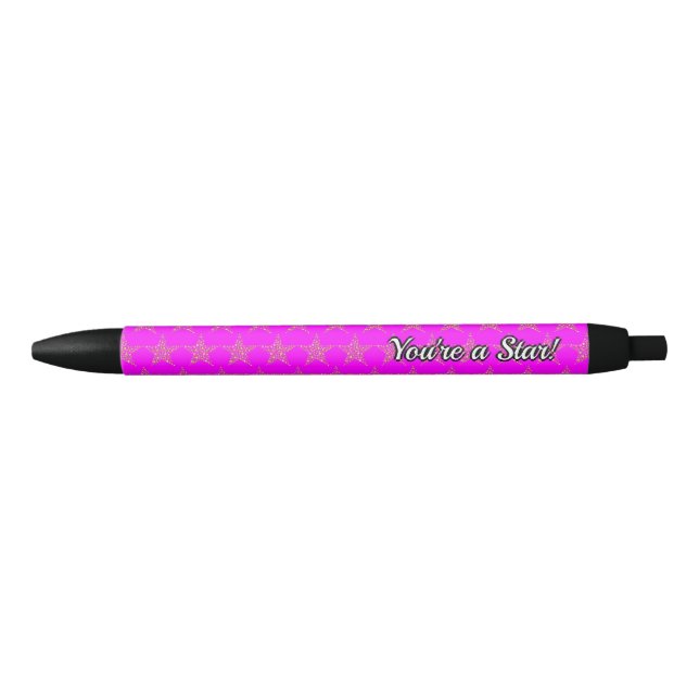 Personalised | PINK with | Gold Stars Black Ink Pen (Front)