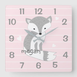 Personalised Pink Woodland Fox Nursery Wall Clock