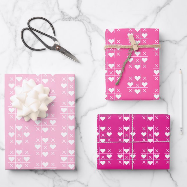 Personalised Pink XOXO Couple Wedding, Anniversary Wrapping Paper Sheet (Front)