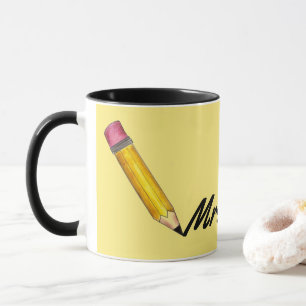 Personalised Pink Yellow #2 Pencil School Teacher Mug