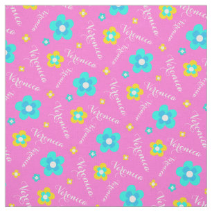 Personalised pink yellow aqua white name pattern fabric