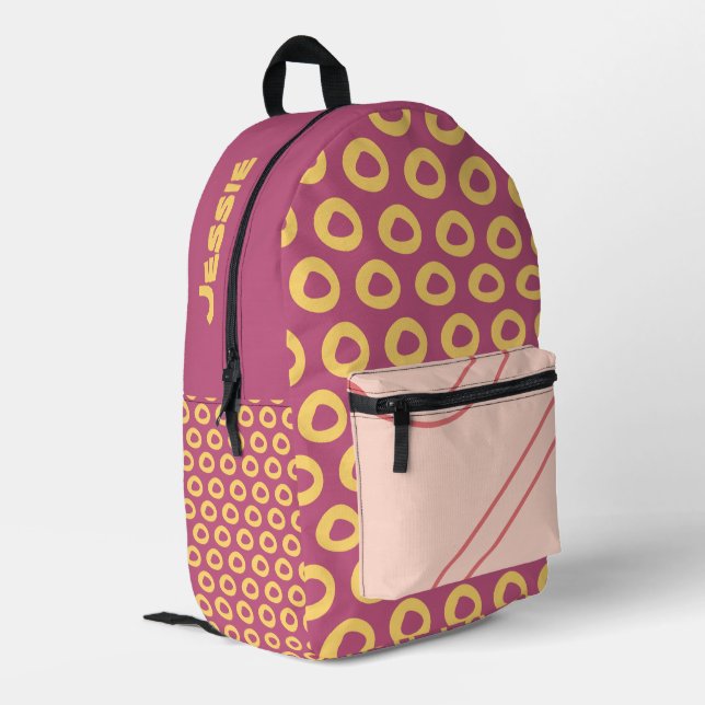 Personalised Pink/Yellow Fun Colours Printed Backpack (Back Corner Left)