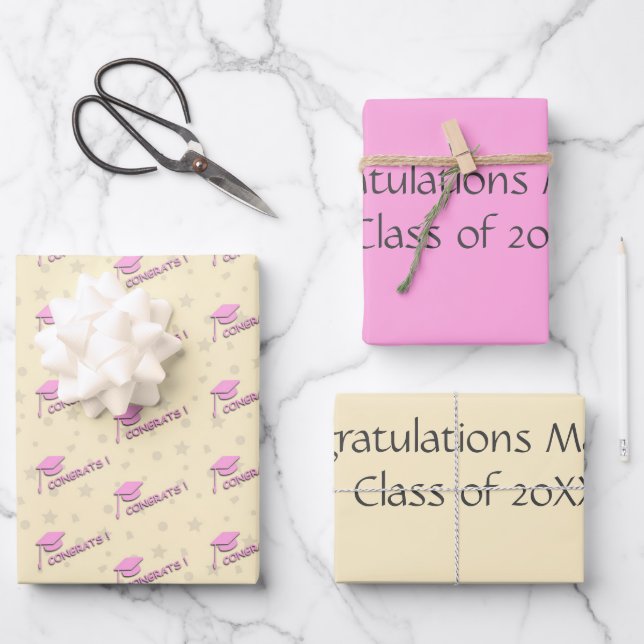 Personalised Pink Yellow Graduation High School Wrapping Paper Sheet (Front)