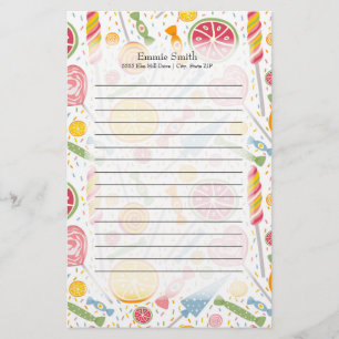 Personalised Pink Yellow Green Candy on White Stationery