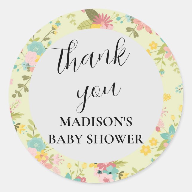 Personalised Pink Yellow Green Florals  Classic Round Sticker (Front)