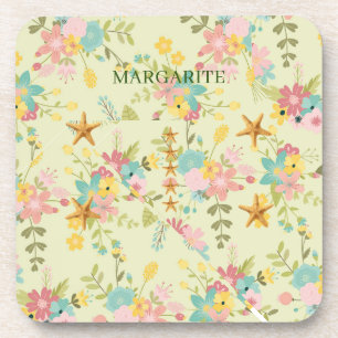 Personalised Pink Yellow Green Florals Coaster
