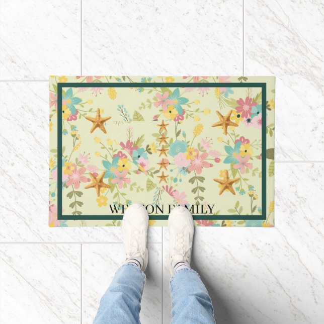 Personalised Pink Yellow Green Florals Doormat (Indoor)