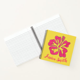 Personalised Pink Yellow Hibiscus Flower Tropical Notebook