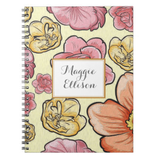 Personalised Pink Yellow Orange Floral Journal