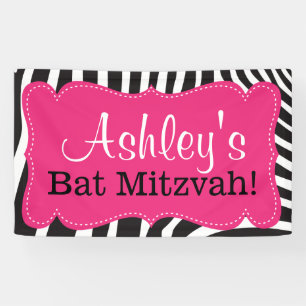Personalised Pink Zebra Print Bat Mitzvah Banner
