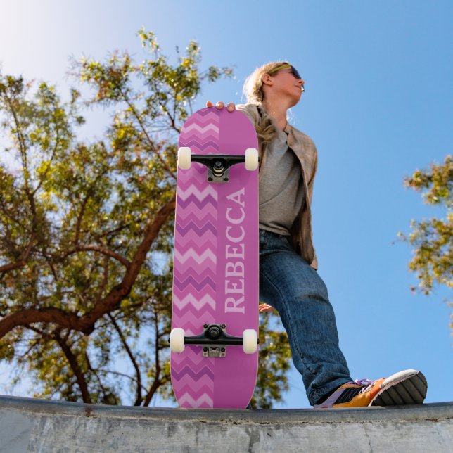 Personalised Pink Zig Zag Fun and Edgy Skateboard (Outdoor 1)