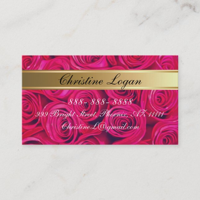 Personalised PinkRoses Business Cards, 100 pack Business Card (Front)