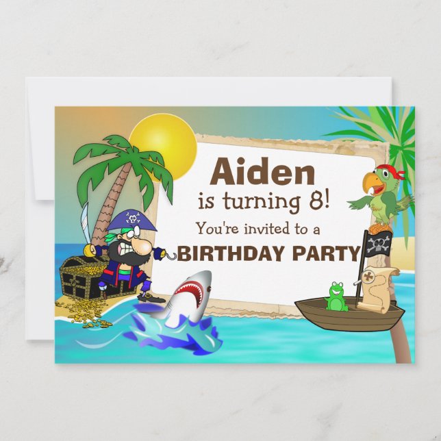 Personalised Pirate and Shark Birthday Invitation (Front)