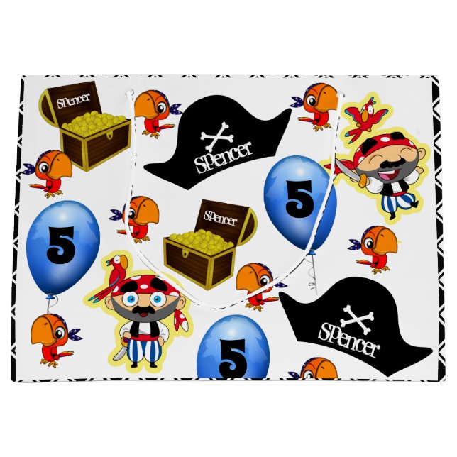 Personalised Pirate Birthday Large Gift Bag (Front)