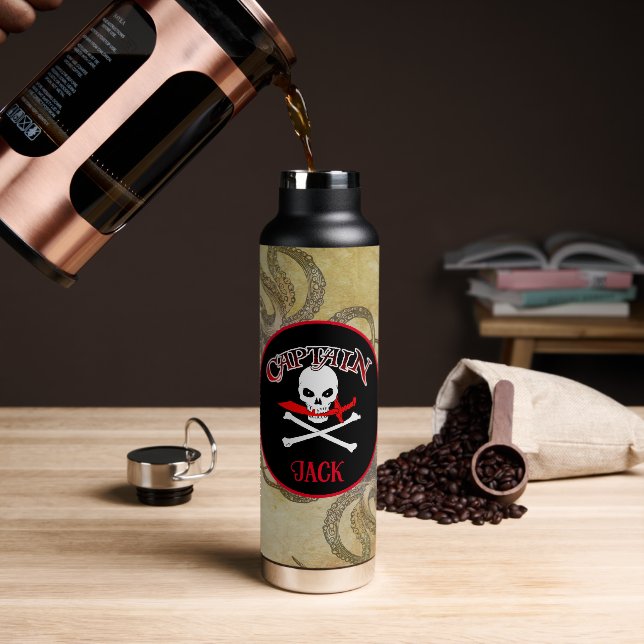 Personalised Pirate Captain Water Bottle (Coffee)