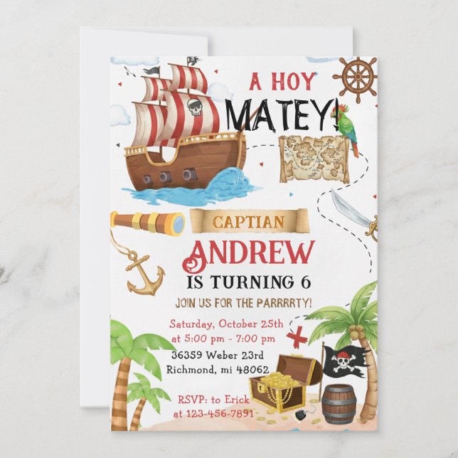Personalised pirate child's birthday invitation (Front)