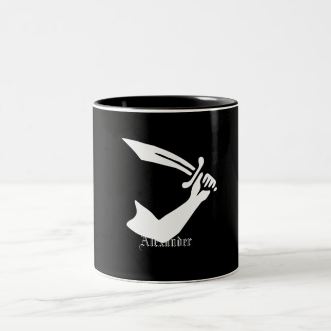 Personalised Pirate Flag Arm and Sword Jolly Roger Two-Tone Coffee Mug (Center)