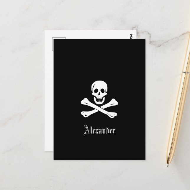 Personalised Pirate Flag Skull and Crossbones Postcard (Front/Back In Situ)