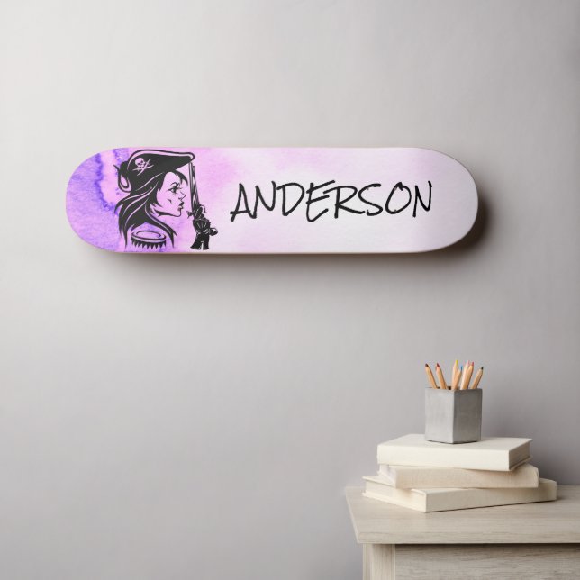 Personalised  Pirate Lady Purple Skateboard (Wall Art (Horz))