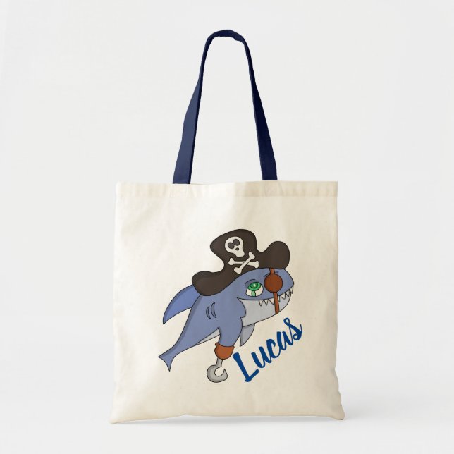 Personalised Pirate Shark -  Add Your Name Tote Bag (Front)