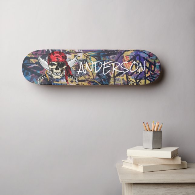 Personalised  Pirate Ship Skull Skateboard (Wall Art (Horz))