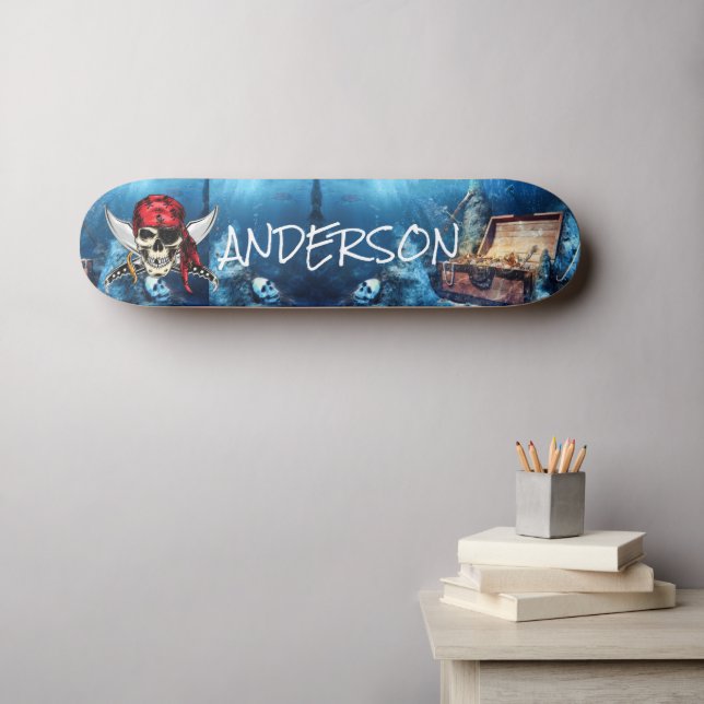 Personalised  Pirate Ship Treasure Skateboard (Wall Art (Horz))