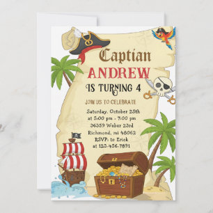 Personalised pirate theme child's birthday invitation