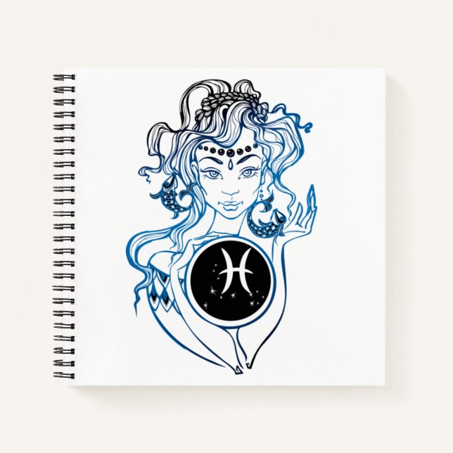 Personalised Pisces Art Deco Lady Notebook (Front)