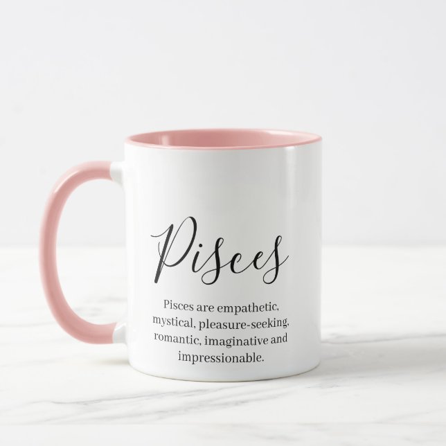 "Personalised Pisces Zodiac sign Name and traits Mug (Left)