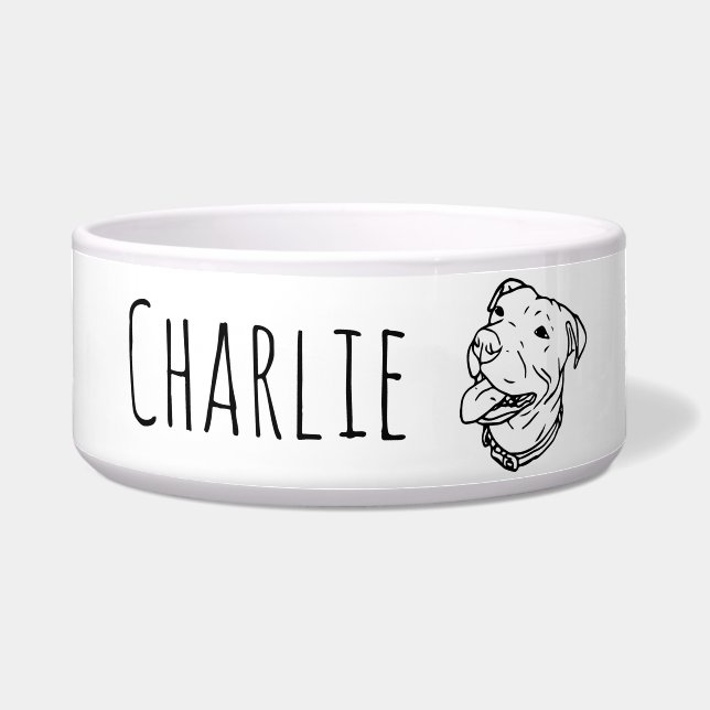 Personalised Pit Bull Dog Food or Water Dish (Front)