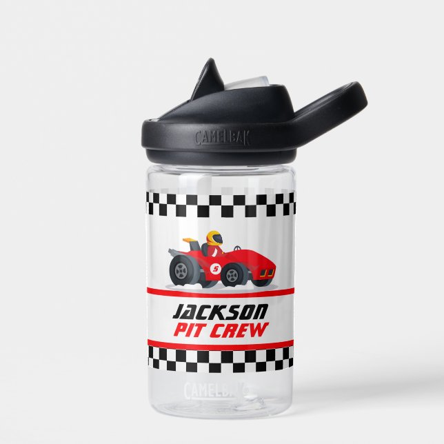 Personalised Pit Crew Chequered Flag Water Bottle (Left)
