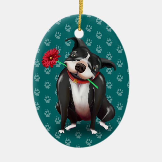 Personalised Pitbull Christmas Ornaments | Blue (Front)
