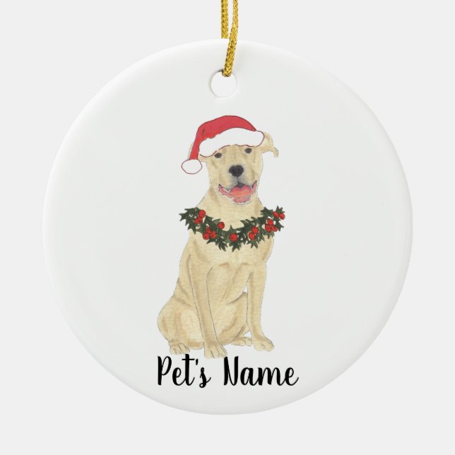 Personalised Pitbull Staffy (Fawn Tan Cream) Ceramic Tree Decoration (Front)