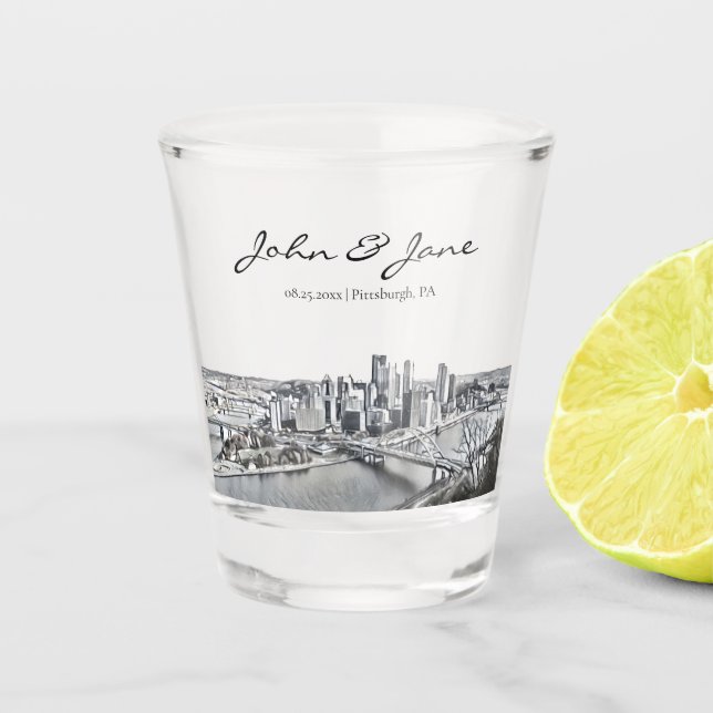Personalised Pittsburgh Skyline Shot Glass (Front)