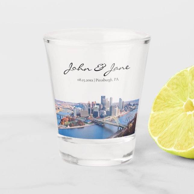 Personalised Pittsburgh Skyline Shot Glass (Front)