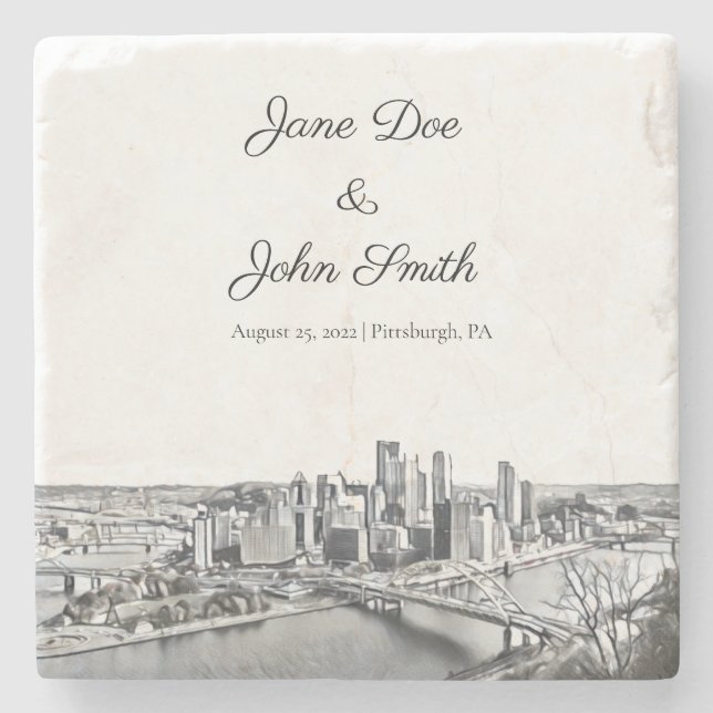 Personalised Pittsburgh Stone Coaster (Front)