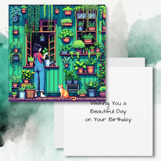 Personalised Pixel Art Garden Birthday  Card