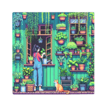 Personalised Pixel Art Plants and Cat 