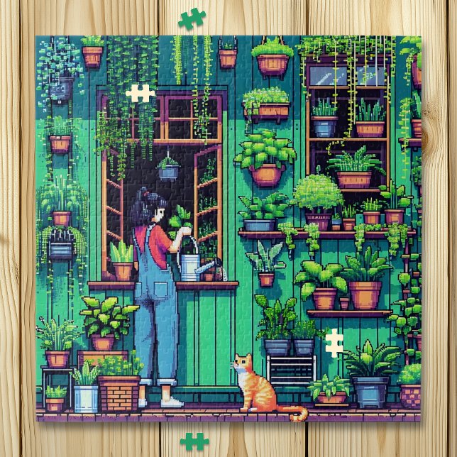 Personalised Pixel Art Plants and Cat  Jigsaw Puzzle (Creator Uploaded)
