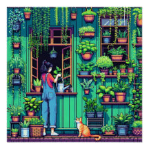 Personalised Pixel Art Plants and Cat 