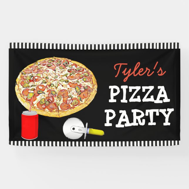 Personalised Pizza Party Birthday Party Banner (Horizontal)
