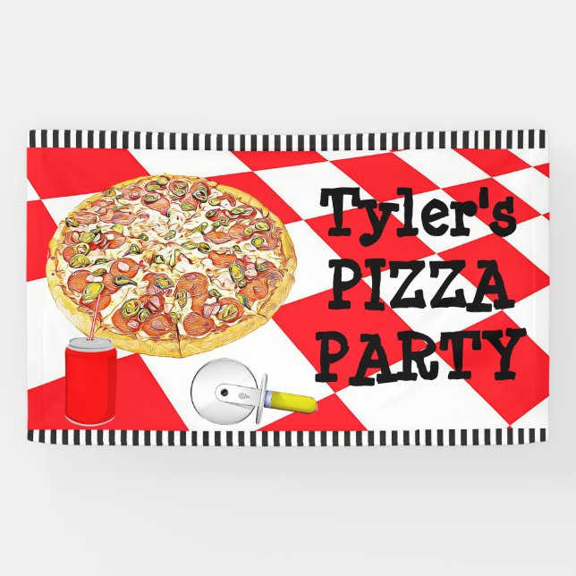 Personalised Pizza Party Birthday Party Banner (Horizontal)